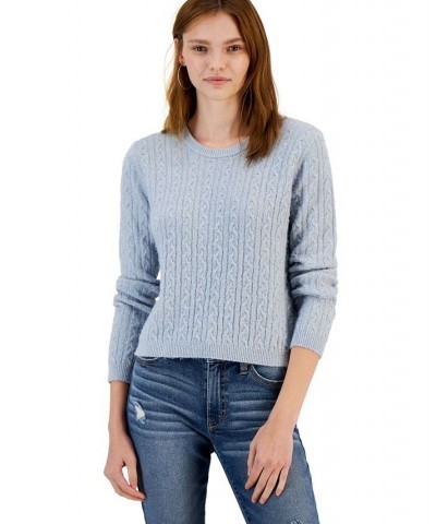 Juniors' Cable-Knit Crewneck Pullover Sweater Blue $15.32 Sweaters