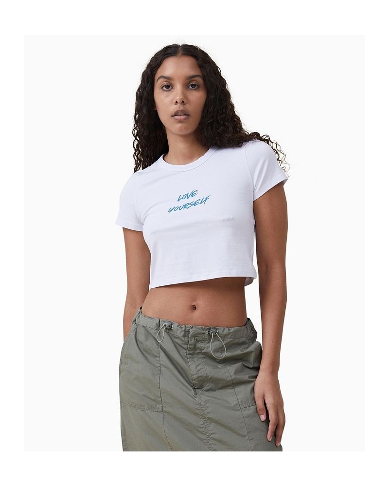 Women's Micro Fit Graphic T-shirt Love Yourself, White $20.64 Tops