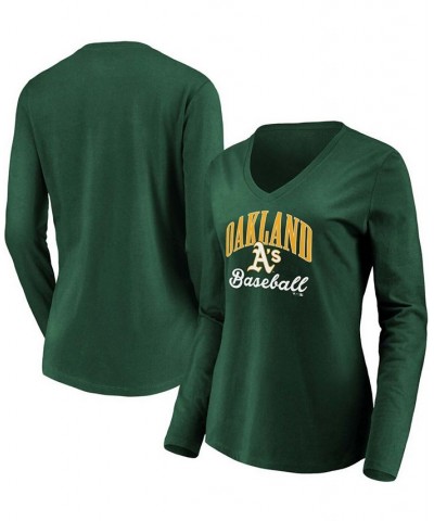 Women's Green Oakland Athletics Victory Script V-Neck Long Sleeve T-shirt Green $24.74 Tops