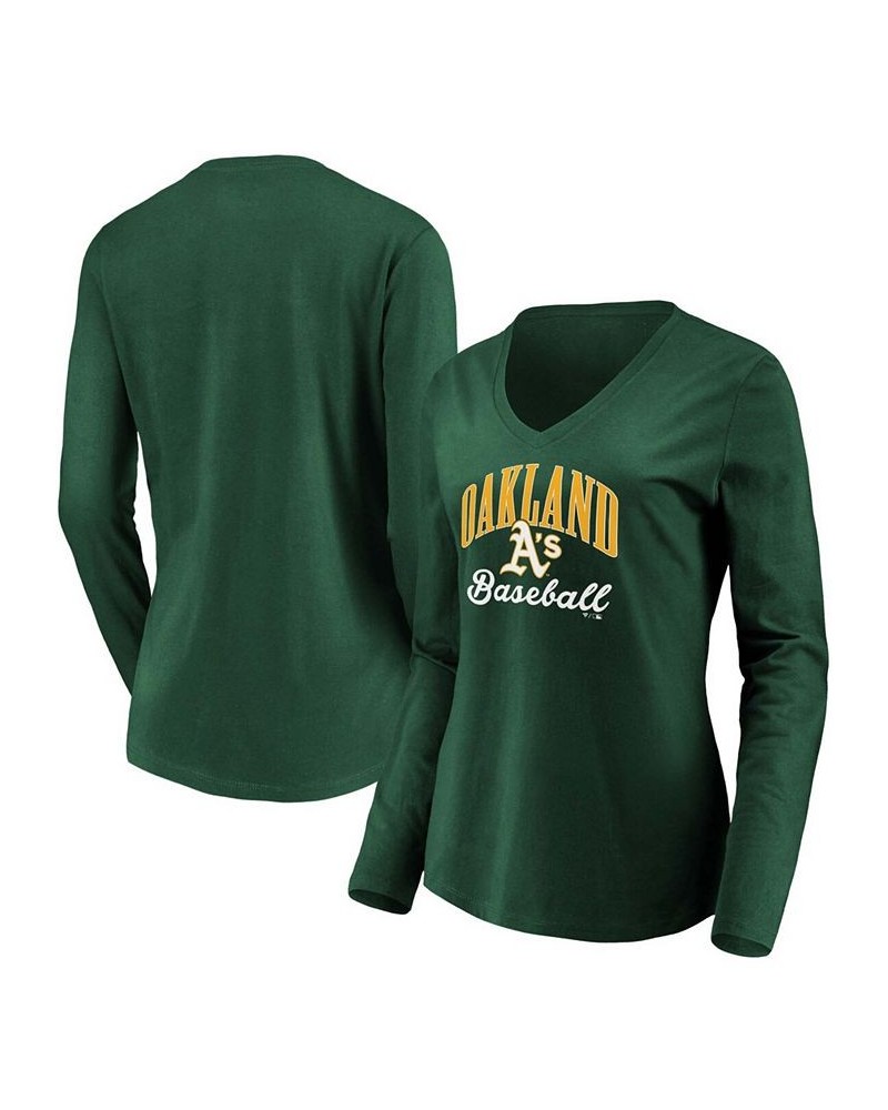 Women's Green Oakland Athletics Victory Script V-Neck Long Sleeve T-shirt Green $24.74 Tops