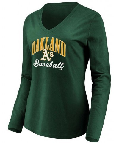 Women's Green Oakland Athletics Victory Script V-Neck Long Sleeve T-shirt Green $24.74 Tops