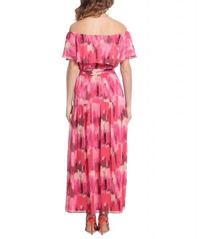 Women's Printed Off-The-Shoulder Maxi Dress Cream/coral Paradise $69.56 Dresses