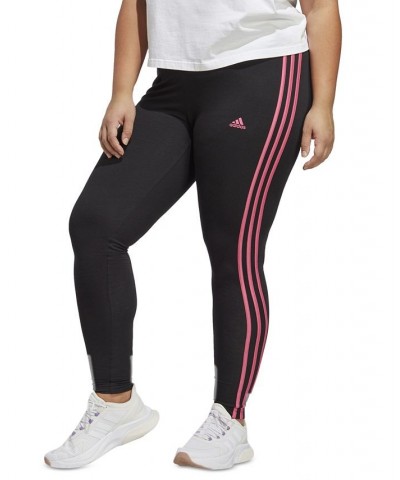 Women's Essentials 3-Stripe Full Length Cotton Leggings XS-4X Black/pulse Magenta $17.20 Pants