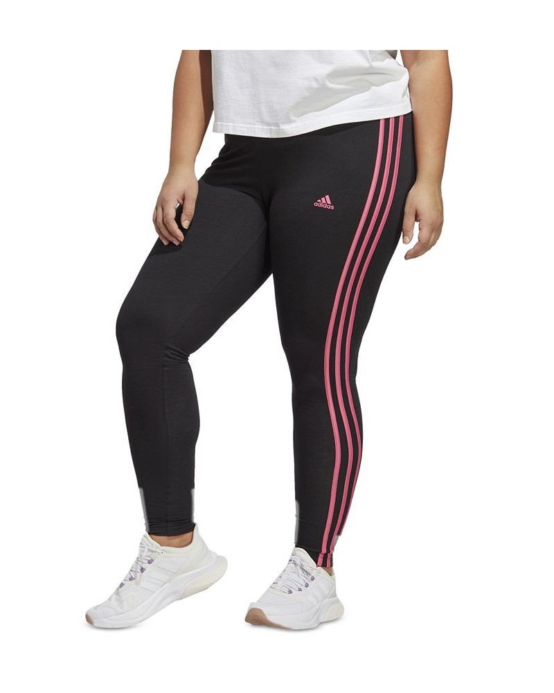 Women's Essentials 3-Stripe Full Length Cotton Leggings XS-4X Black/pulse Magenta $17.20 Pants