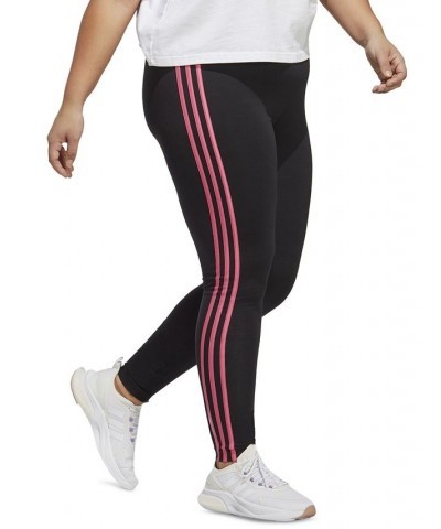 Women's Essentials 3-Stripe Full Length Cotton Leggings XS-4X Black/pulse Magenta $17.20 Pants