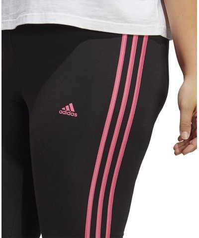 Women's Essentials 3-Stripe Full Length Cotton Leggings XS-4X Black/pulse Magenta $17.20 Pants