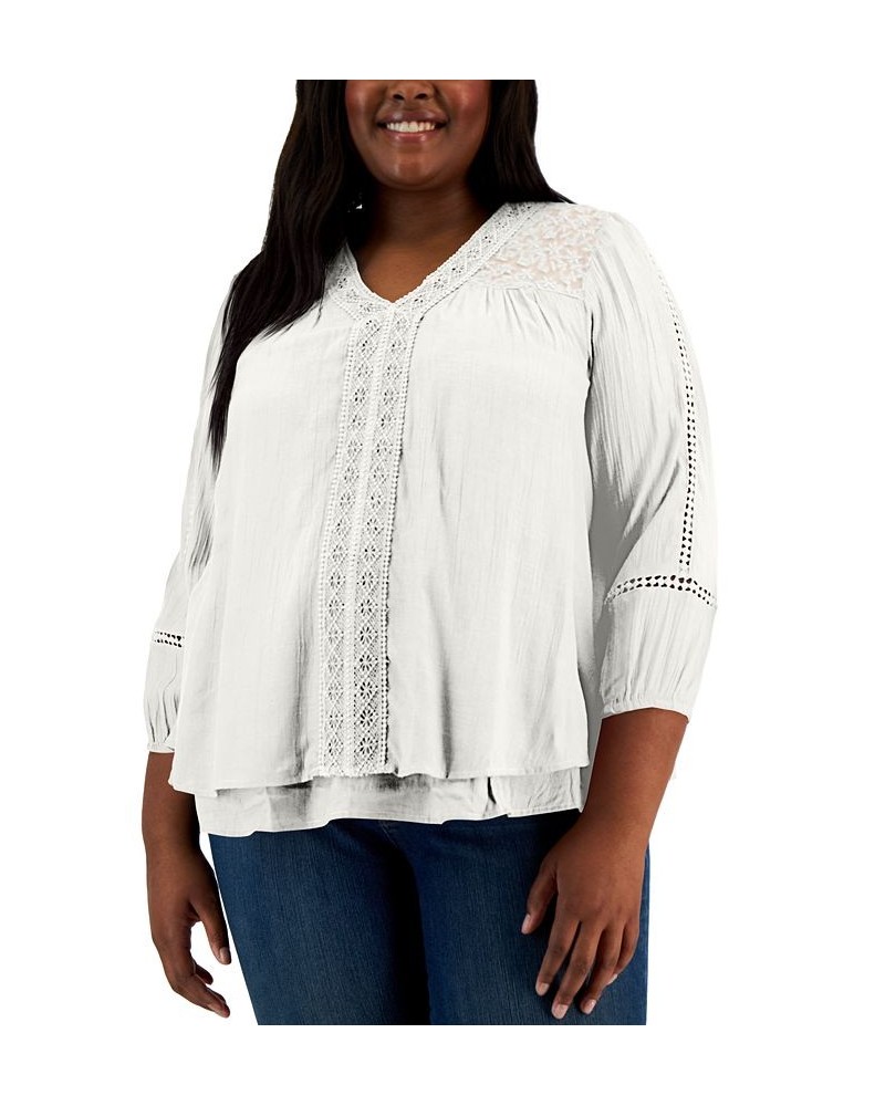 Plus Size Lace-Trim Long-Sleeve Top Calm Coral $19.94 Tops