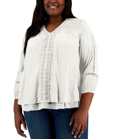 Plus Size Lace-Trim Long-Sleeve Top Calm Coral $19.94 Tops