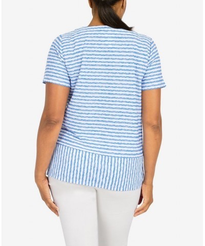 Petite Classics Stripe Texture Knit Top with Necklace Periwinkle $29.03 Tops