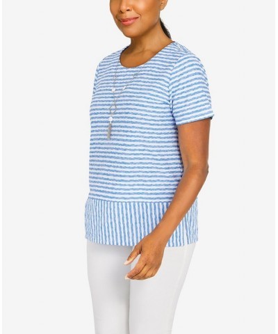 Petite Classics Stripe Texture Knit Top with Necklace Periwinkle $29.03 Tops