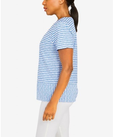 Petite Classics Stripe Texture Knit Top with Necklace Periwinkle $29.03 Tops