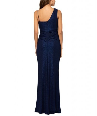 Women's Ruched-Shoulder Glitter-Detail Gown Navy $118.49 Dresses