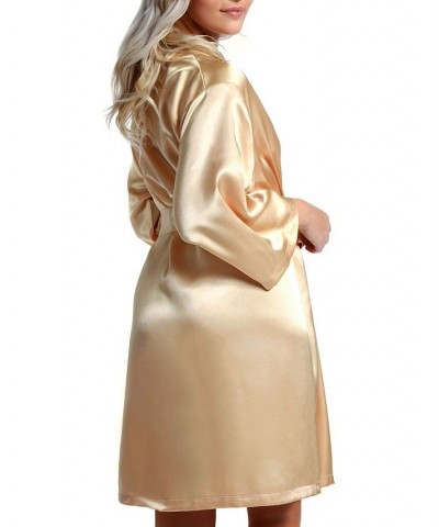 Women's Marina Lux 3/4 Sleeve Satin Lingerie Robe Gold-Tone $27.60 Lingerie