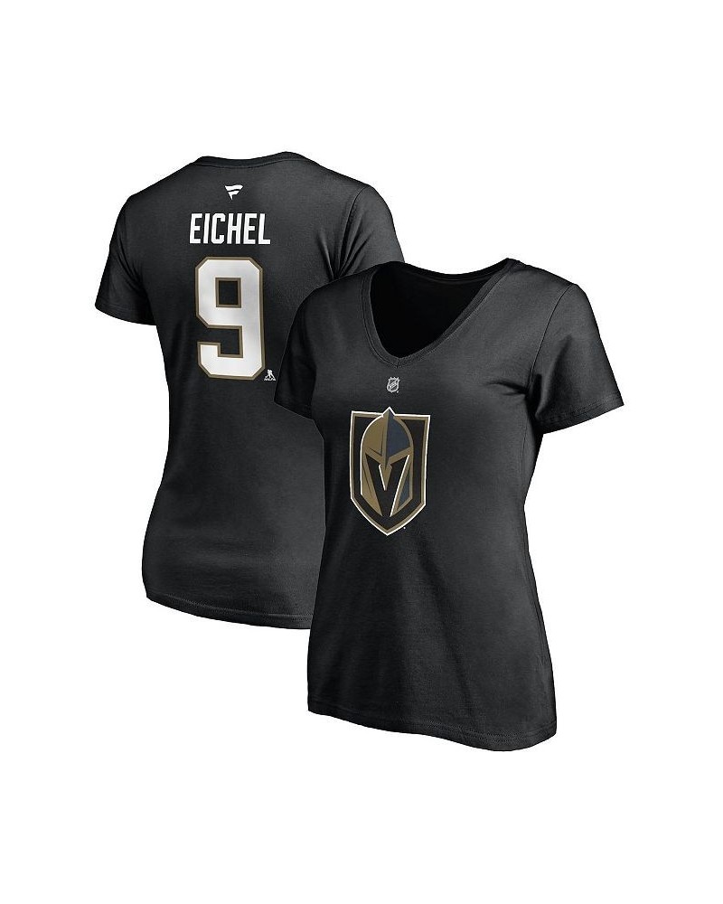 Women's Branded Jack Eichel Black Vegas Golden Knights Authentic Stack Name and Number V-Neck T-shirt Black $17.22 Tops