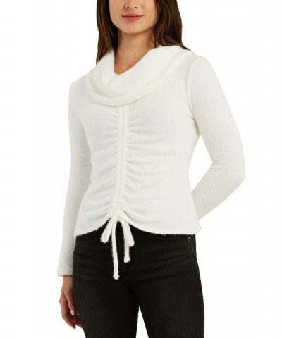 Juniors' Drawstring-Ruched Cowlneck Sweater Ivory/Cream $10.98 Sweaters