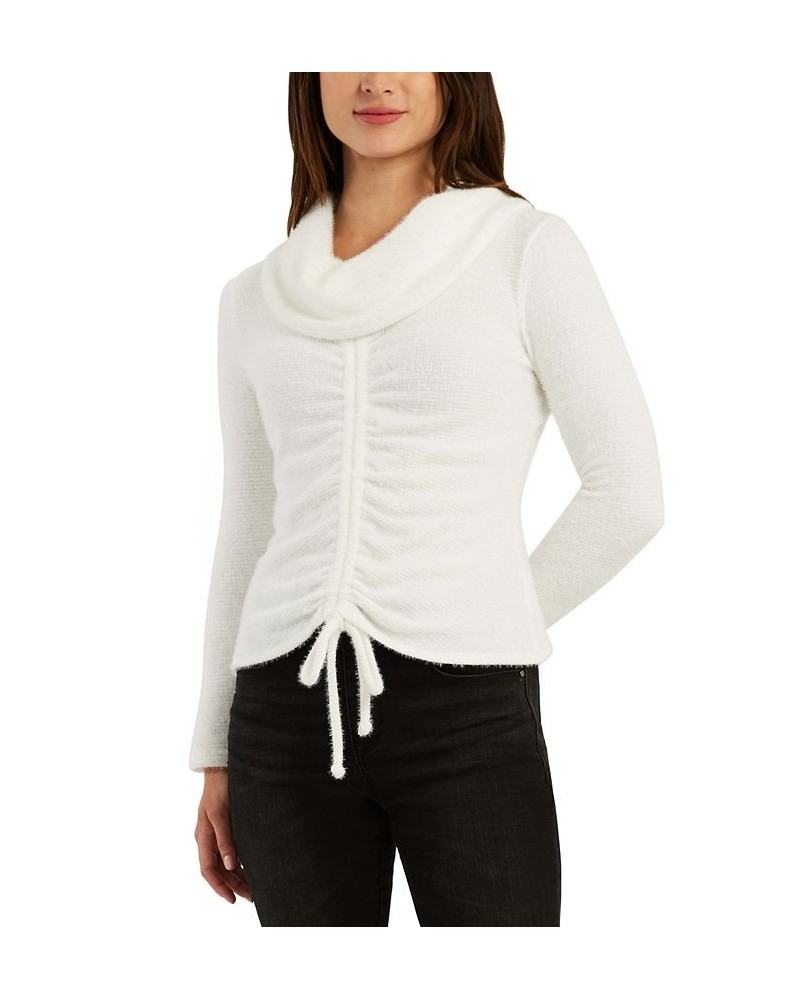 Juniors' Drawstring-Ruched Cowlneck Sweater Ivory/Cream $10.98 Sweaters