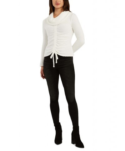 Juniors' Drawstring-Ruched Cowlneck Sweater Ivory/Cream $10.98 Sweaters