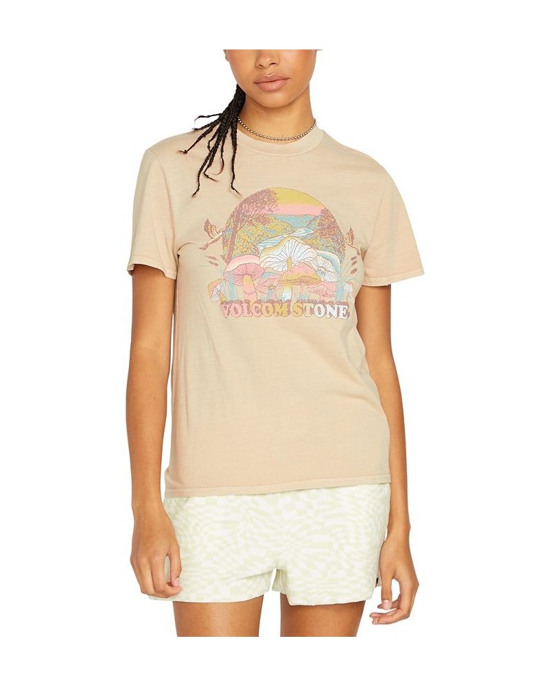 Juniors' Cotton F2Y Lock It Up Graphic T-Shirt Taupe $23.10 Tops