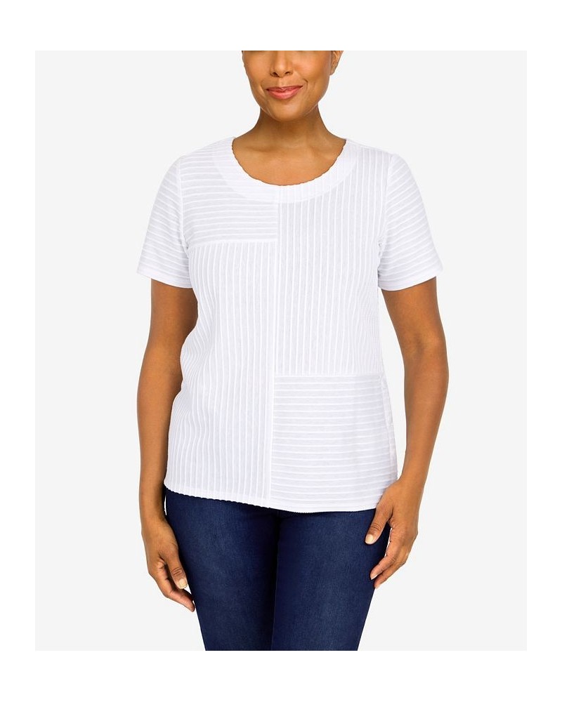 Petite Classics Spliced Ottoman Texture Knit Short Sleeve Top White $25.80 Tops