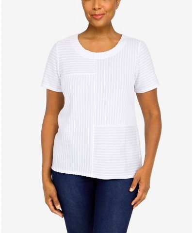 Petite Classics Spliced Ottoman Texture Knit Short Sleeve Top White $25.80 Tops