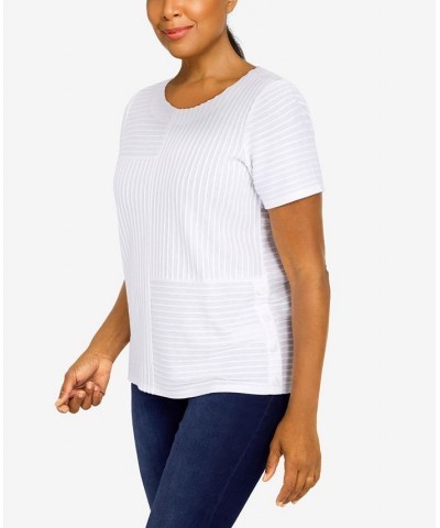 Petite Classics Spliced Ottoman Texture Knit Short Sleeve Top White $25.80 Tops