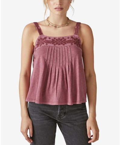 Women's Cotton Embroidered Tank Top Red $36.57 Tops