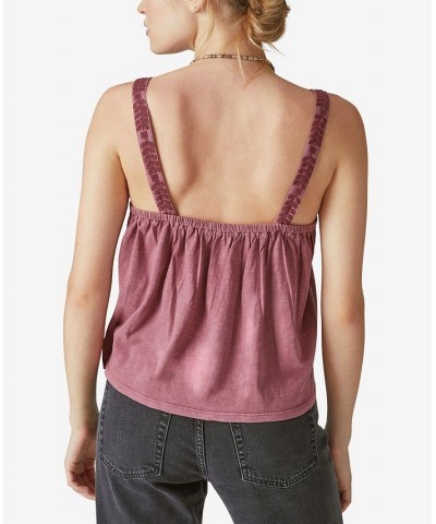 Women's Cotton Embroidered Tank Top Red $36.57 Tops