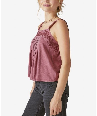 Women's Cotton Embroidered Tank Top Red $36.57 Tops