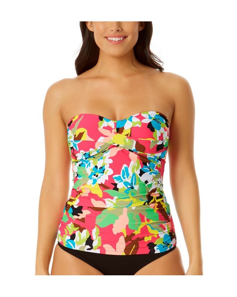 Women's Printed Twist-Front Shirred Tankini Top Pink Multi Foral $45.36 Swimsuits