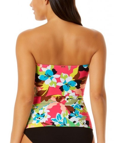 Women's Printed Twist-Front Shirred Tankini Top Pink Multi Foral $45.36 Swimsuits