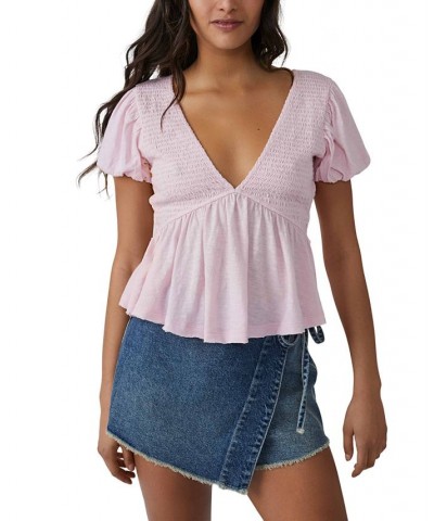 Women's Charlotte Cotton Smocked Tie-Back Top Pink $36.66 Tops