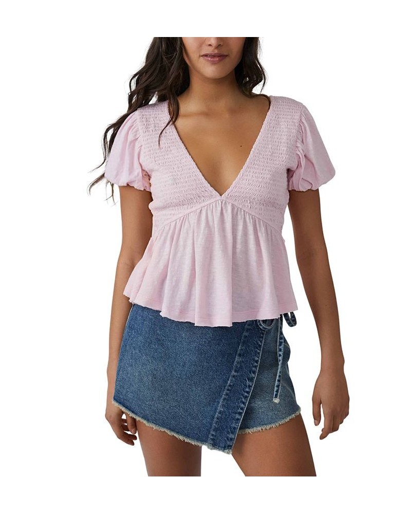 Women's Charlotte Cotton Smocked Tie-Back Top Pink $36.66 Tops