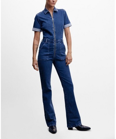 Women's Zipper Denim Jumpsuit Dark Blue $35.20 Pants