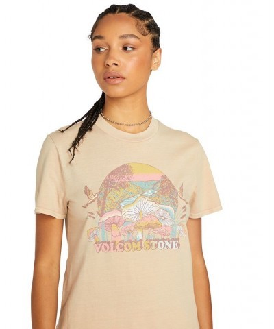 Juniors' Cotton F2Y Lock It Up Graphic T-Shirt Taupe $23.10 Tops