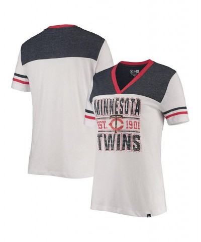 Women's White and Heathered Navy Minnesota Twins Colorblock V-Neck T-shirt White, Heathered Navy $22.43 Tops
