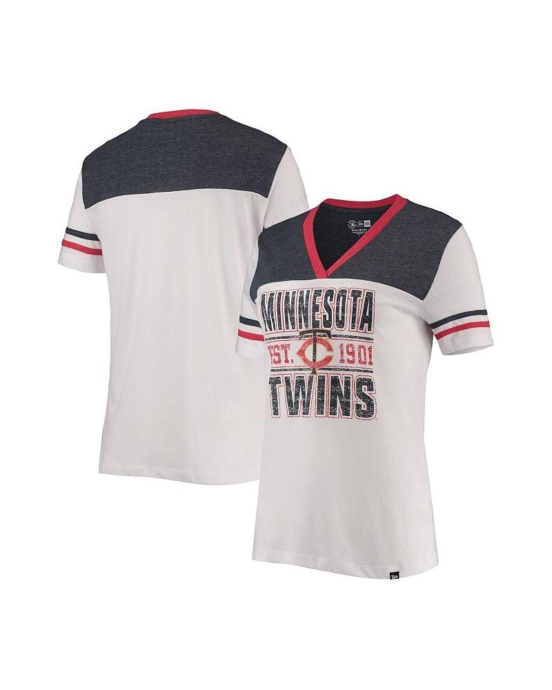 Women's White and Heathered Navy Minnesota Twins Colorblock V-Neck T-shirt White, Heathered Navy $22.43 Tops