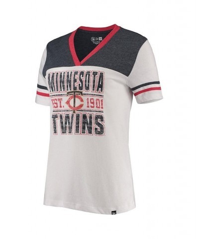 Women's White and Heathered Navy Minnesota Twins Colorblock V-Neck T-shirt White, Heathered Navy $22.43 Tops