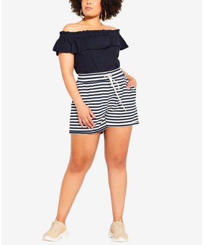 Trendy Plus Size Soft Stripe Shorts Navy and Ivory Stripe $43.45 Shorts