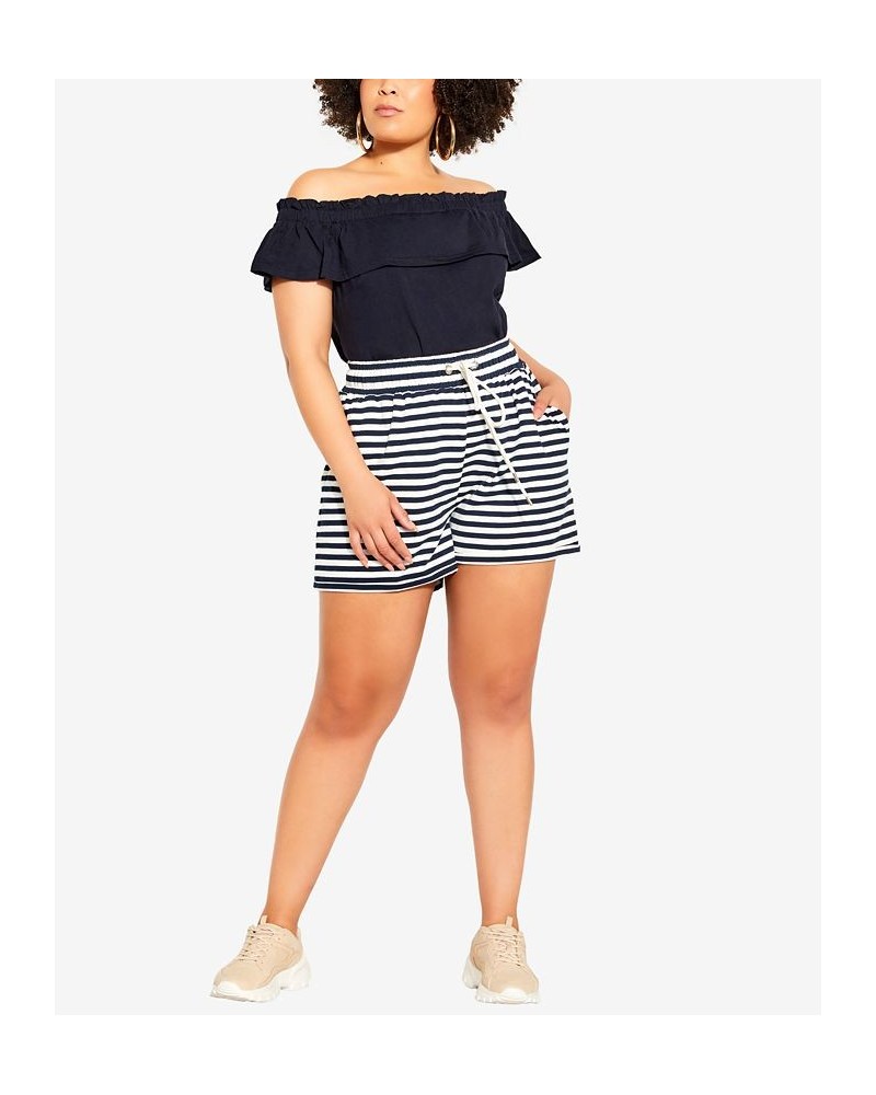 Trendy Plus Size Soft Stripe Shorts Navy and Ivory Stripe $43.45 Shorts