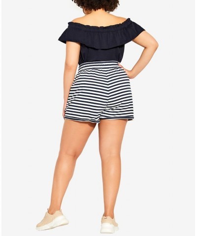 Trendy Plus Size Soft Stripe Shorts Navy and Ivory Stripe $43.45 Shorts