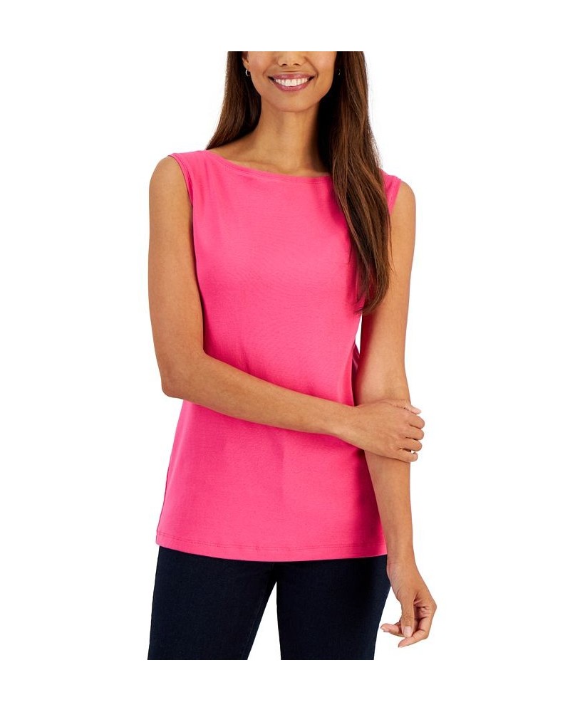 Petite Boat-Neck Tank Top Pink $9.68 Tops