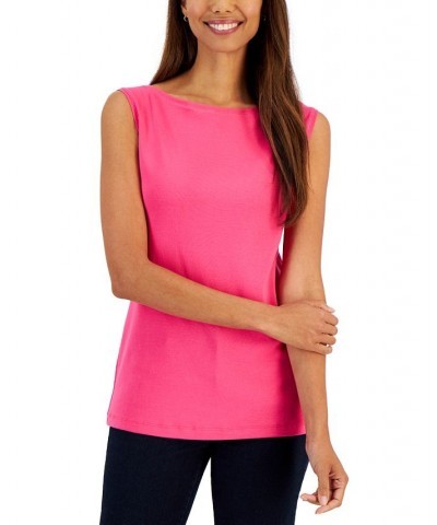 Petite Boat-Neck Tank Top Pink $9.68 Tops