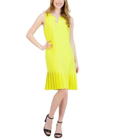 Petite Sleeveless Keyhole Pleat-Hem Dress Yellow $48.95 Dresses