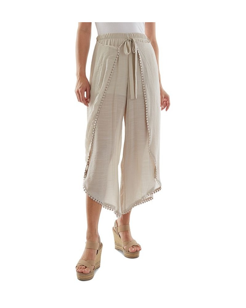 Juniors' Tie-Front Gauze Cropped Pants Tan/Beige $23.03 Pants