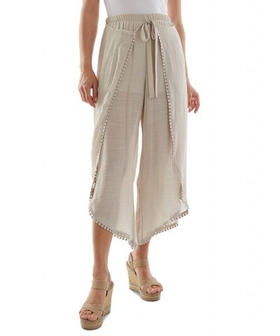 Juniors' Tie-Front Gauze Cropped Pants Tan/Beige $23.03 Pants