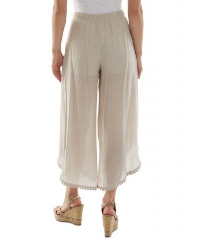 Juniors' Tie-Front Gauze Cropped Pants Tan/Beige $23.03 Pants