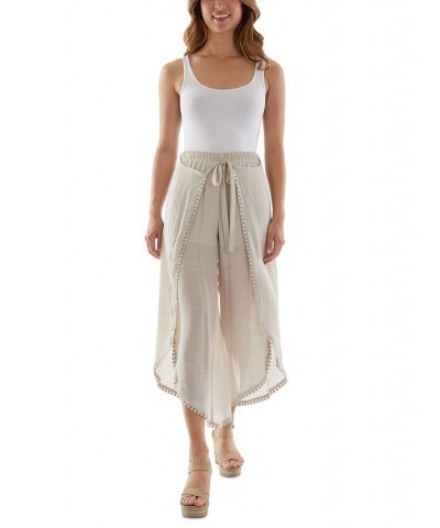 Juniors' Tie-Front Gauze Cropped Pants Tan/Beige $23.03 Pants