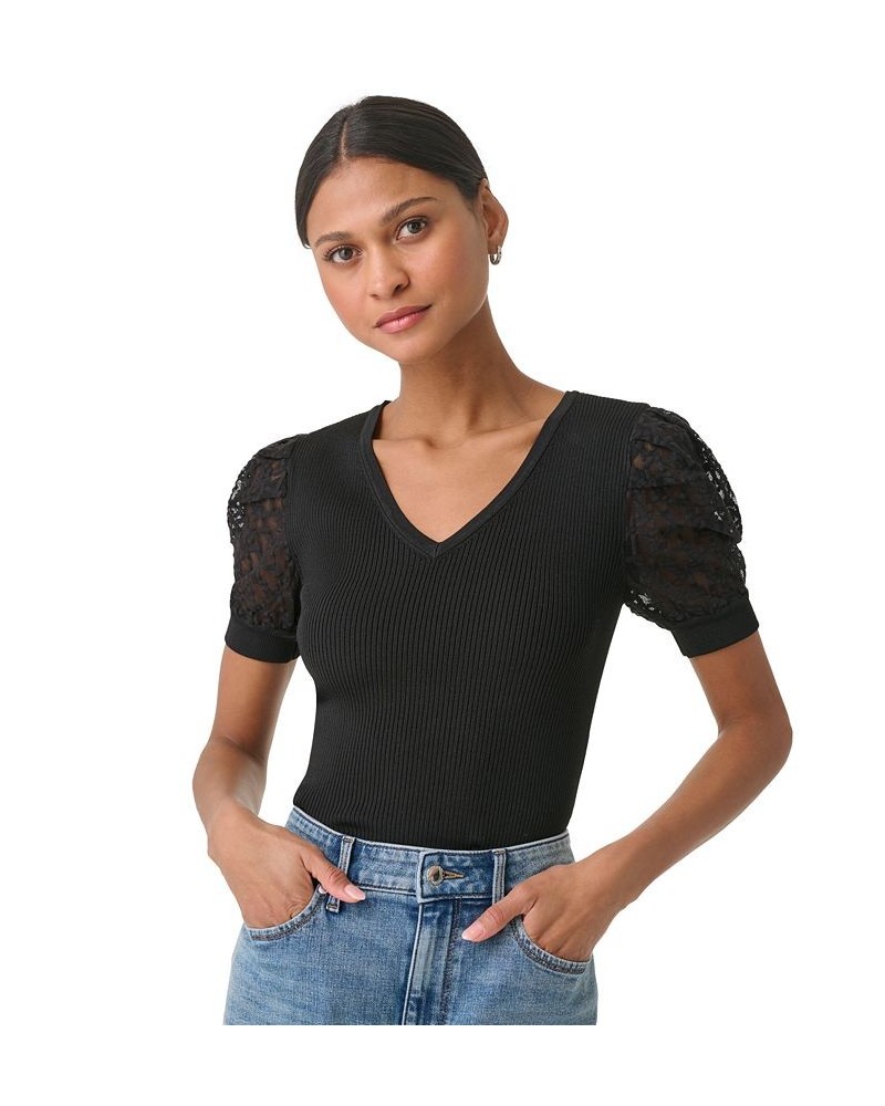 Women's Short Lace Sleeve Sweater Black $29.94 Sweaters