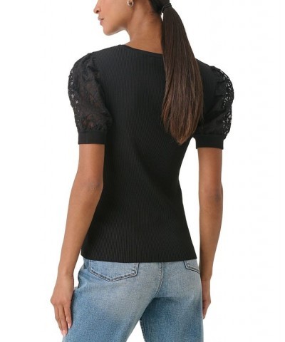 Women's Short Lace Sleeve Sweater Black $29.94 Sweaters