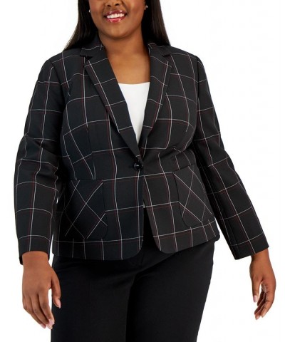Plus Size Plaid Single-Button Notched-Collar Blazer Black Multi $40.16 Jackets